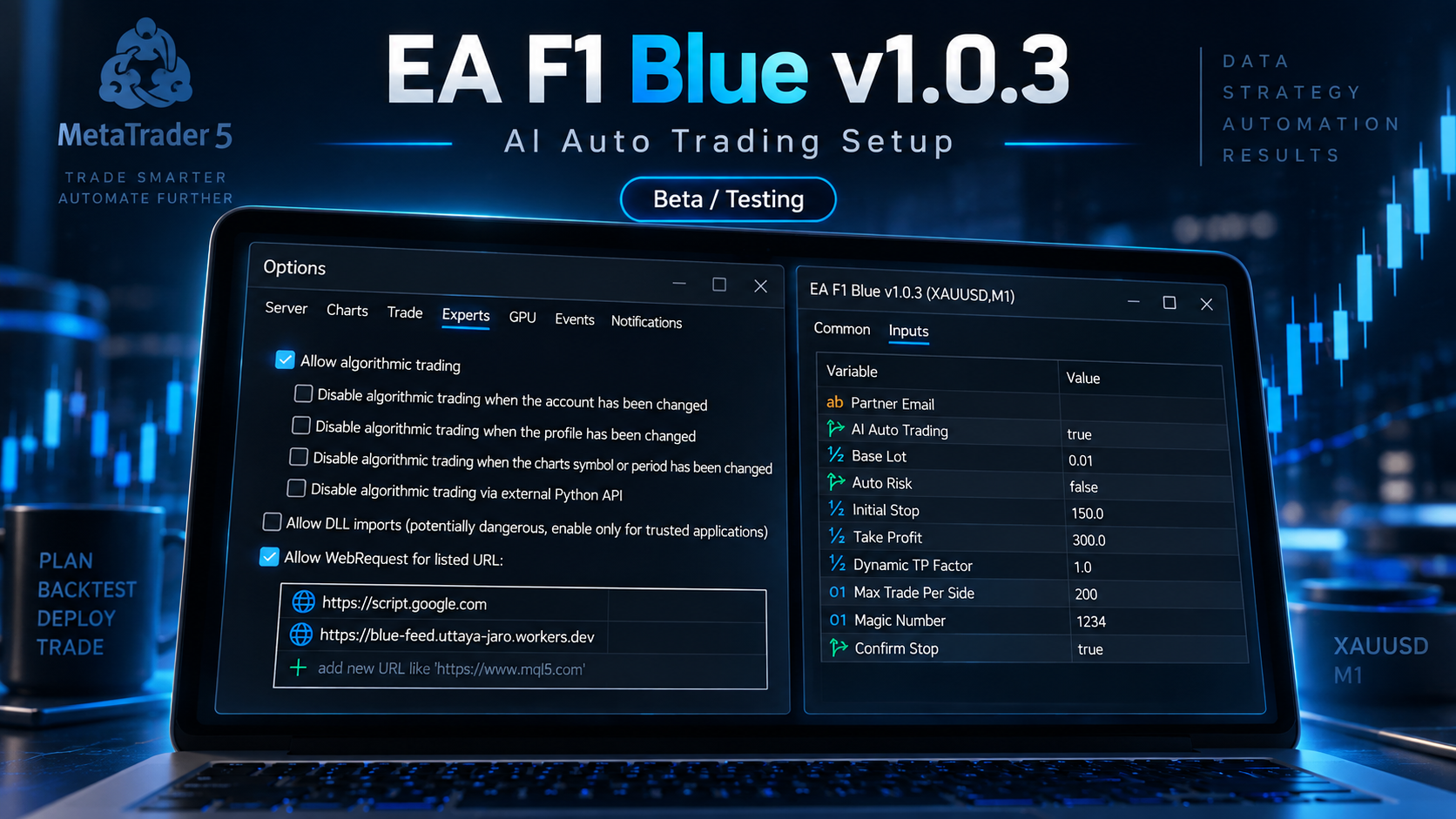 EA F1 Blue v.1.0.3 | วิธีติดตั้ง ตั้งค่า WebRequest และใช้งาน AI Auto Trading